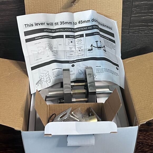 Modern Brushed Nickel Metal Interior Door Handles with Lock. Halifax Square. NIB - Picture 2 of 9